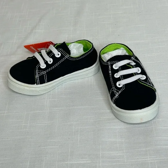Oomphies NWT Toddlers Tennis Shoe Size 5 1/2” Length. Black with Neon Green - Picture 6 of 10